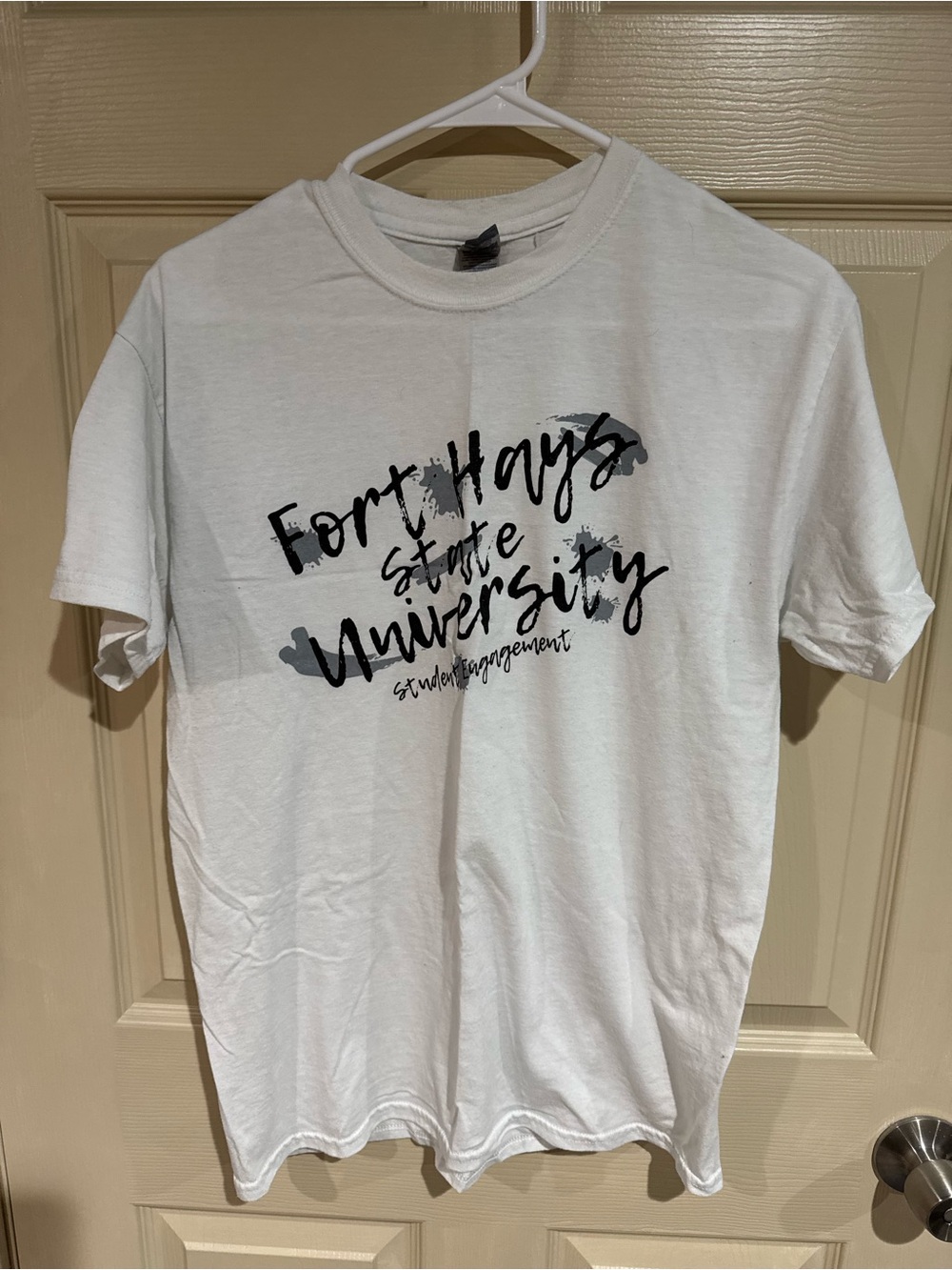 Gildan White T-Shirt with Black Graphic - Fort Hays State University